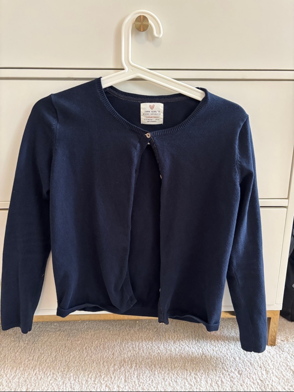Zara navy girls' button-front knit cardigan